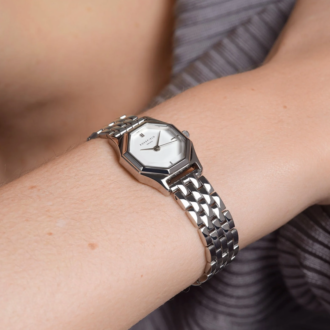 Rosefield GWSSS-G04 Gemme Octagon White Steel Silver - Dameshorloge - 21,5 x 27,5 mm - Zilver