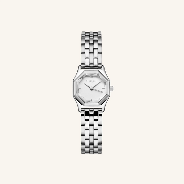 Rosefield GWSSS-G04 Gemme Octagon White Steel Silver - Dameshorloge - 21,5 x 27,5 mm - Zilver