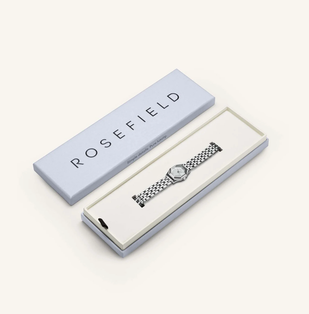 Rosefield GWSSS-G04 Gemme Octagon White Steel Silver - Dameshorloge - 21,5 x 27,5 mm - Zilver