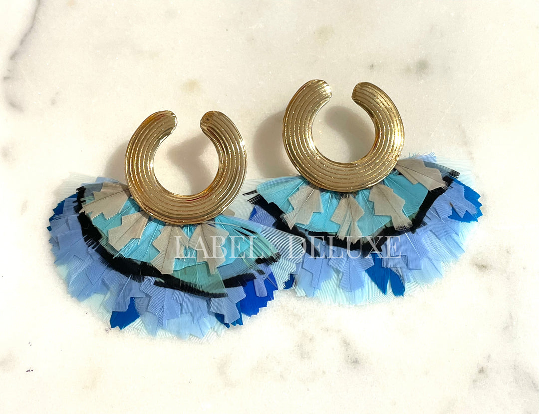 Gas Bijoux 437424 Positano Veren Blauw en goud  - Dames Oorbellen - 5 CM