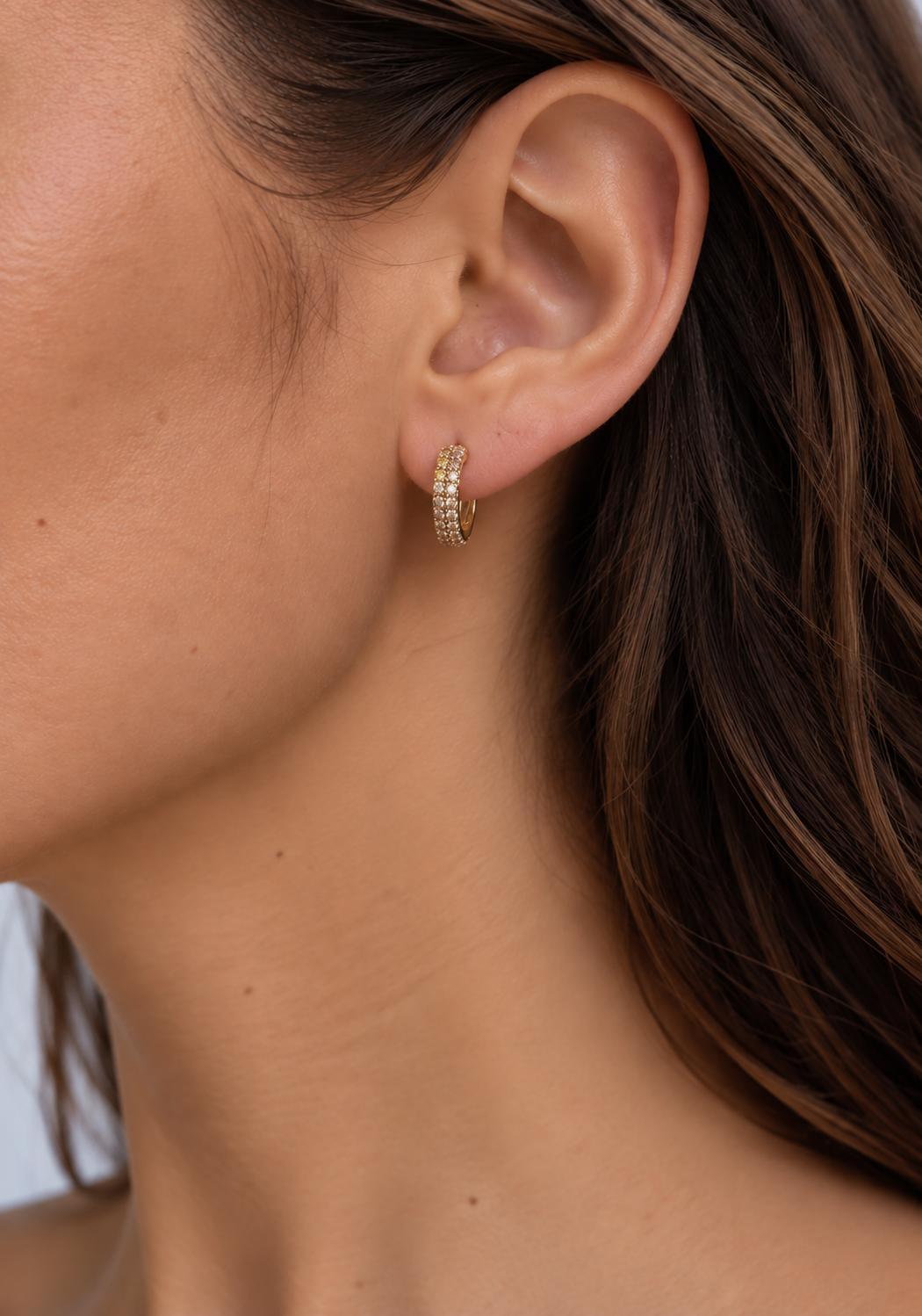 Karma Jewelry H438GP_C - Hinged Hoops IVY CHAMPAGNE - Oorbellen Dames - 925 Sterling Zilver - 14K Gouden Plating - Goud kleurig - 12 MM