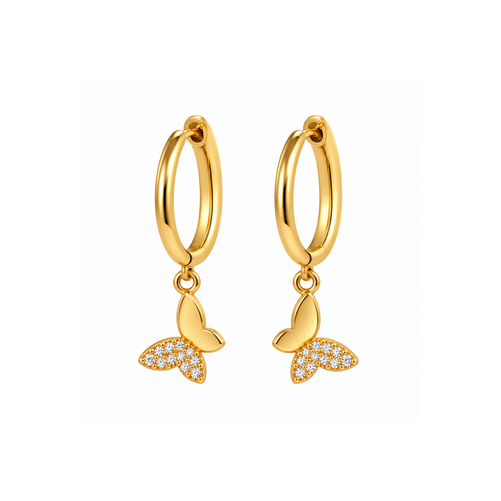 Karma Jewelry - Butterfly Mini Oorbellen - Oorbellen Dames - 925 Sterling Zilver - 14K Gouden Plating - Goud - 2 CM