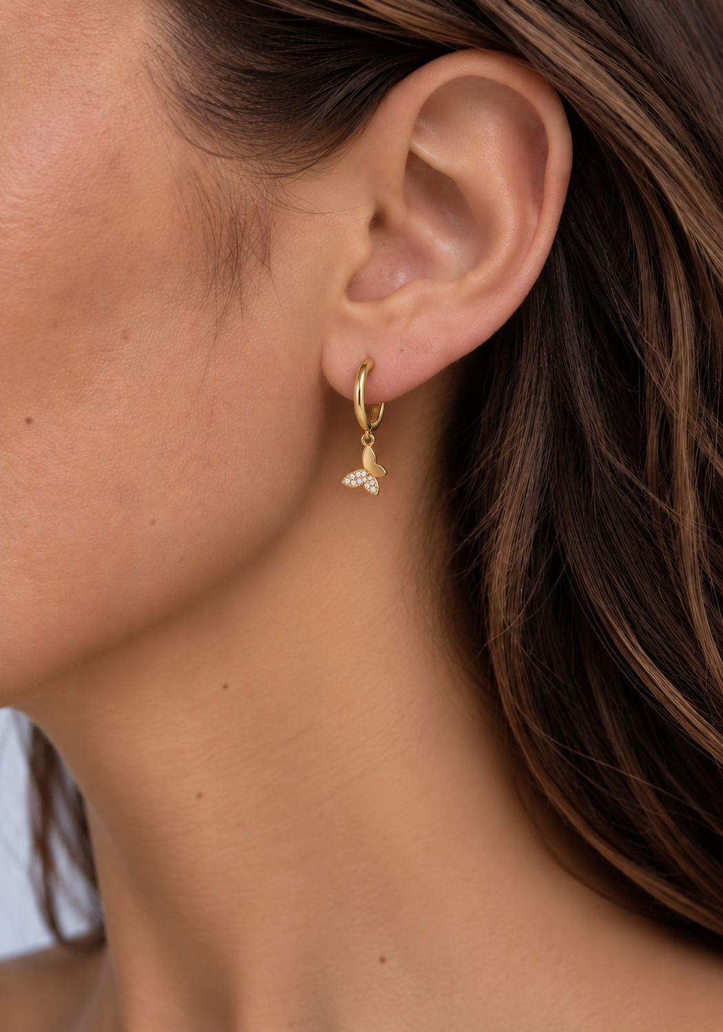 Karma Jewelry - Butterfly Mini Oorbellen - Oorbellen Dames - 925 Sterling Zilver - 14K Gouden Plating - Goud - 2 CM