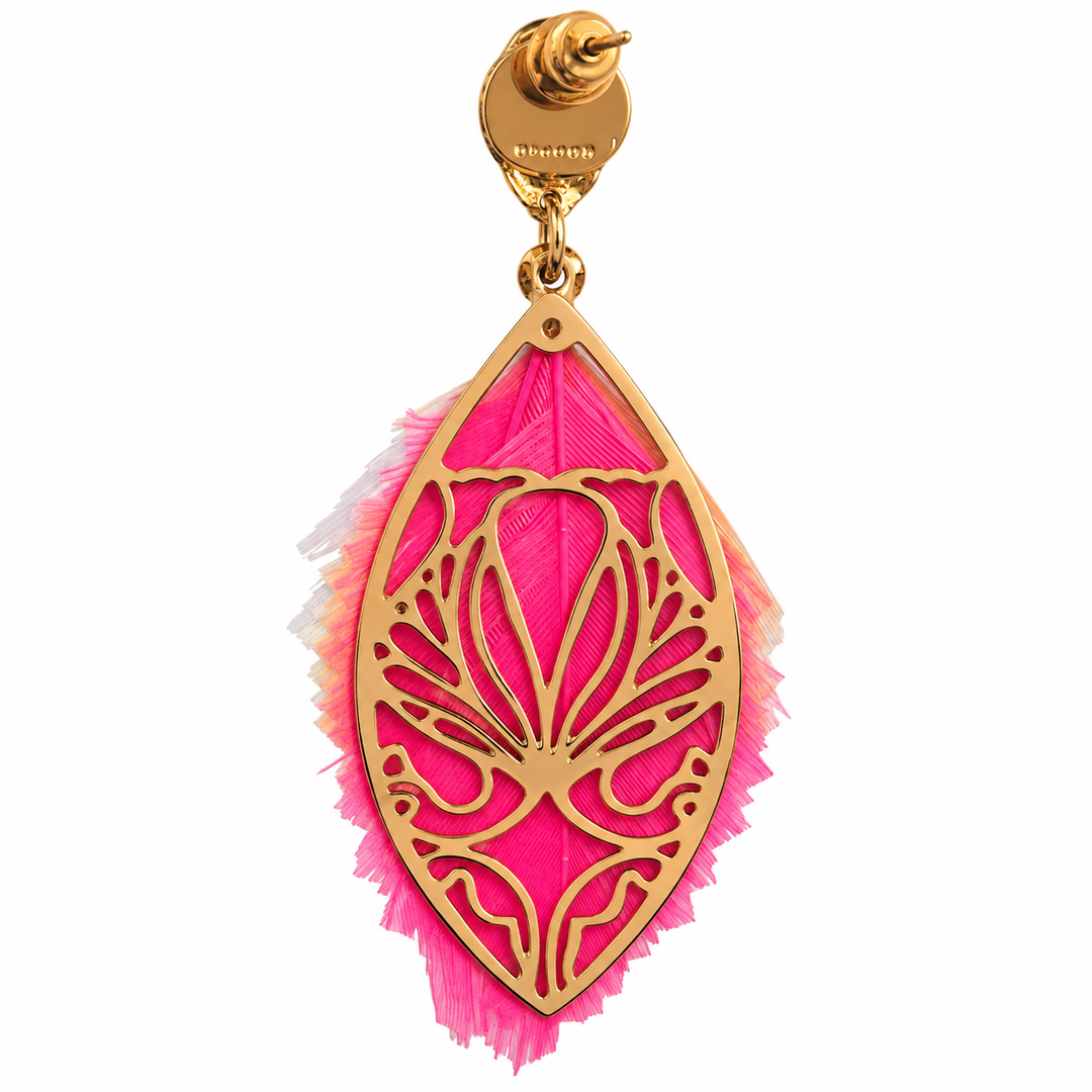 Sao Feathers palmtree 162160 - Dames Oorbellen - Geel / Oranje / Roze / Goud