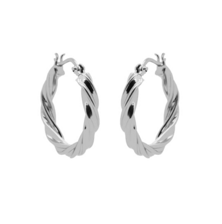 Karma Jewelry Earrings H311S - Dames Oorbellen - Plain Hoops Chunky Twisted Big - Zilver - 25 MM