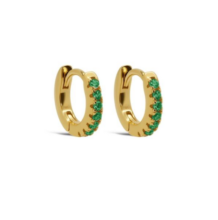 Karma Jewelry earrings H426GP_EG - Dames Oorbellen - Plain Hinged Hoops Beau - Goud / Emerald Groen - 10 MM