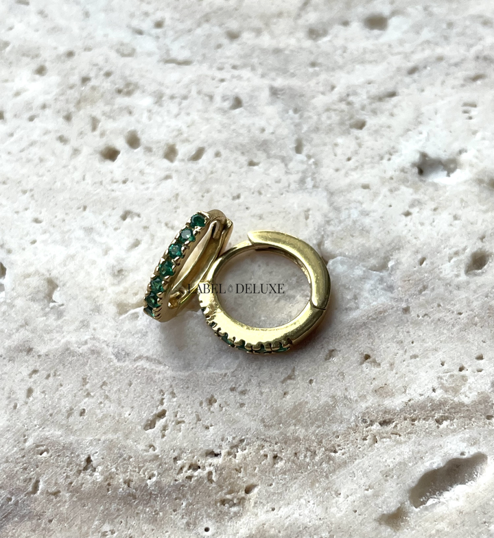 Karma Jewelry earrings H426GP_EG - Dames Oorbellen - Plain Hinged Hoops Beau - Goud / Emerald Groen - 10 MM