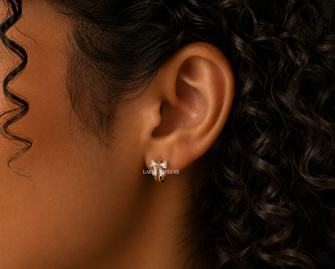 Karma Jewelry H583GP - Plain Hinged Hoops BLAIR BOW - Oorbellen Dames - 925 Sterling Zilver - 14K Gouden Plating - Goud kleurig - 12 MM