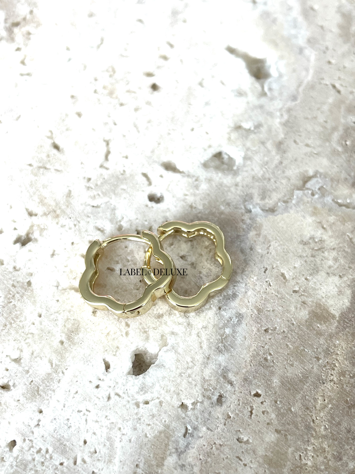 Karma Jewelry oorbellen H627GP - Dames Oorbellen - Plain Hinged Hoops Magnoly Flower - Goud - 12 MM