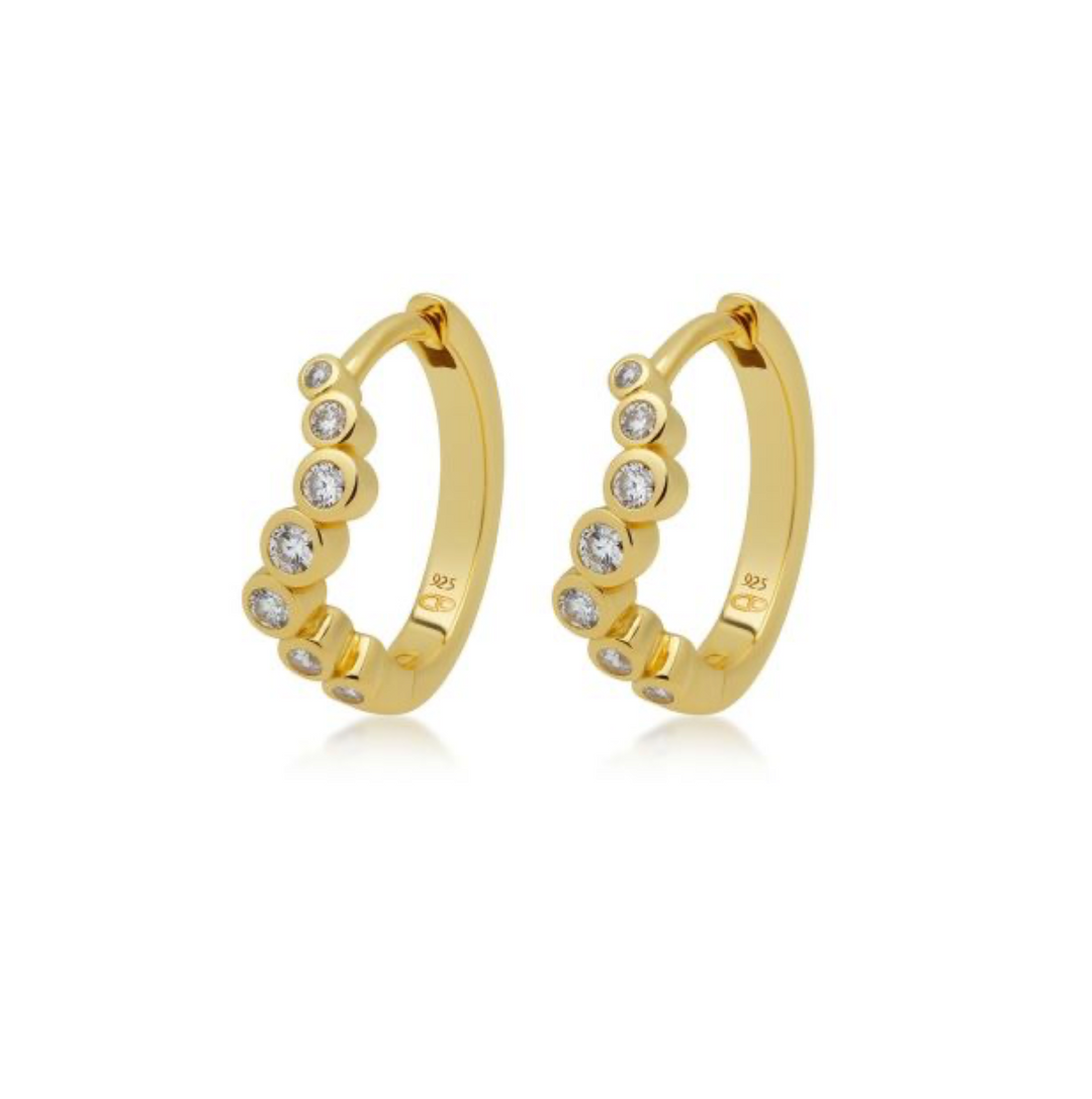 Karma Jewelry Earrings H690GP - Dames Oorbellen - Zirconia Ora - 925 Sterling Zilver - 14K Gouden Plating - 16 MM
