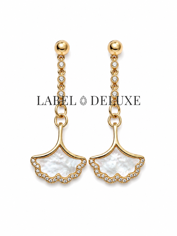 Label Deluxe Collection Earrings HP1123 - Dames Oorbellen - Ginko Mother of Pearl Fantasy - Goud - 3,7 CM