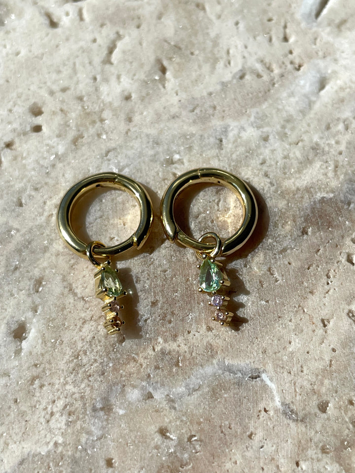 Karma Jewelry A67SC - Hinged Hoops DUO SPRING COLOUR DROP - Oorbellen Dames - 925 Sterling Zilver - Lichtgroen & Roze - goud kleurig - 23 MM
