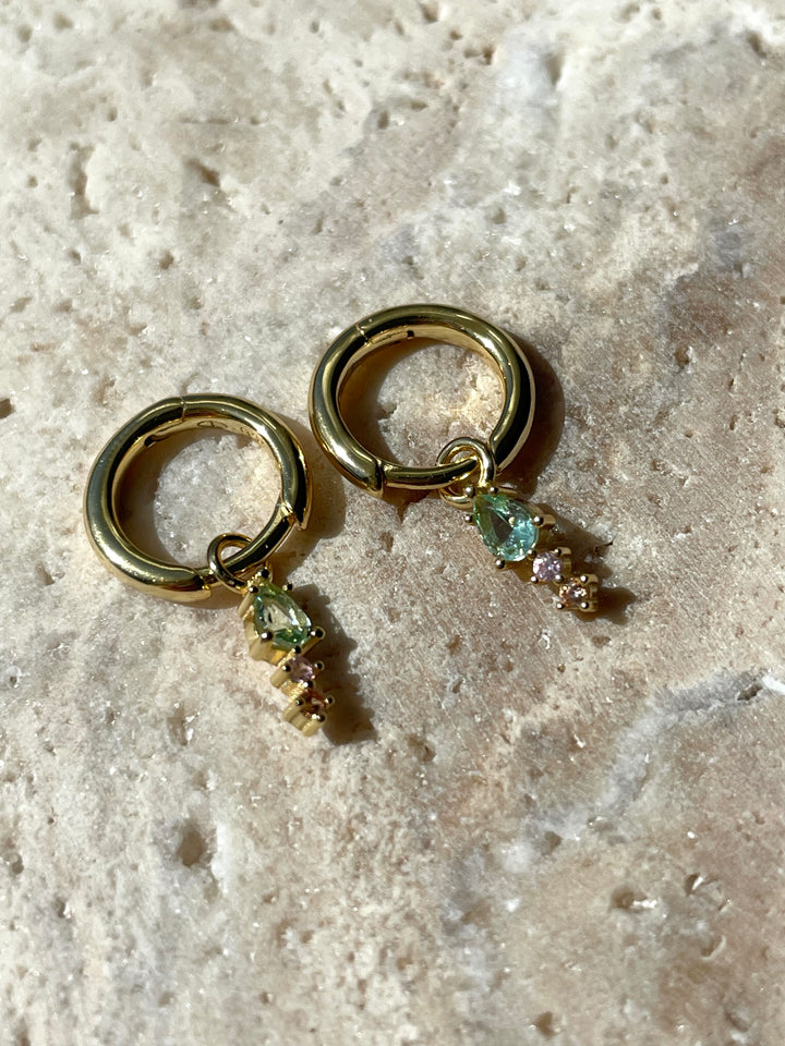 Karma Jewelry A67SC - Hinged Hoops DUO SPRING COLOUR DROP - Oorbellen Dames - 925 Sterling Zilver - Lichtgroen & Roze - goud kleurig - 23 MM