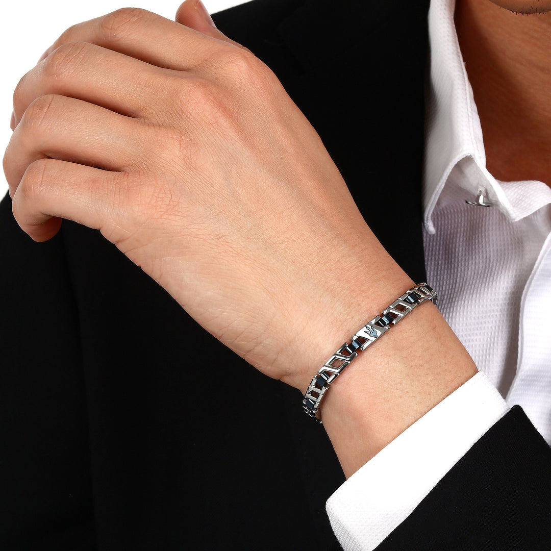 Maserati Iconic JM124AVD39 Heren Armband - Mat Zilverkleurig en Blauw