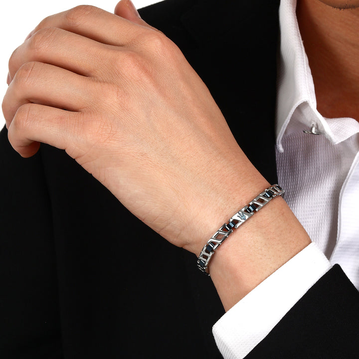 Maserati Iconic JM124AVD39 Heren Armband - Mat Zilverkleurig en Blauw