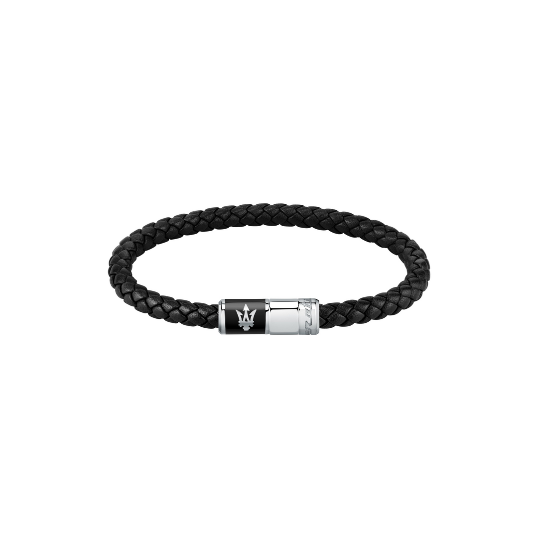 Maserati bracelet JM222AVE07 - Heren Armband - Gerecycled Leer - Zwart - Zilverkleurig - 21,7 cm
