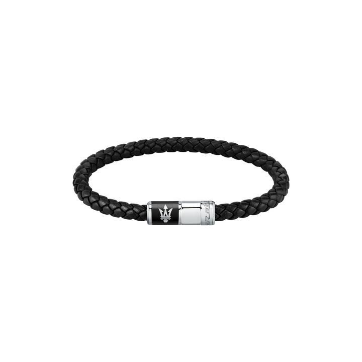 Maserati bracelet JM222AVE07 - Heren Armband - Gerecycled Leer - Zwart - Zilverkleurig - 21,7 cm