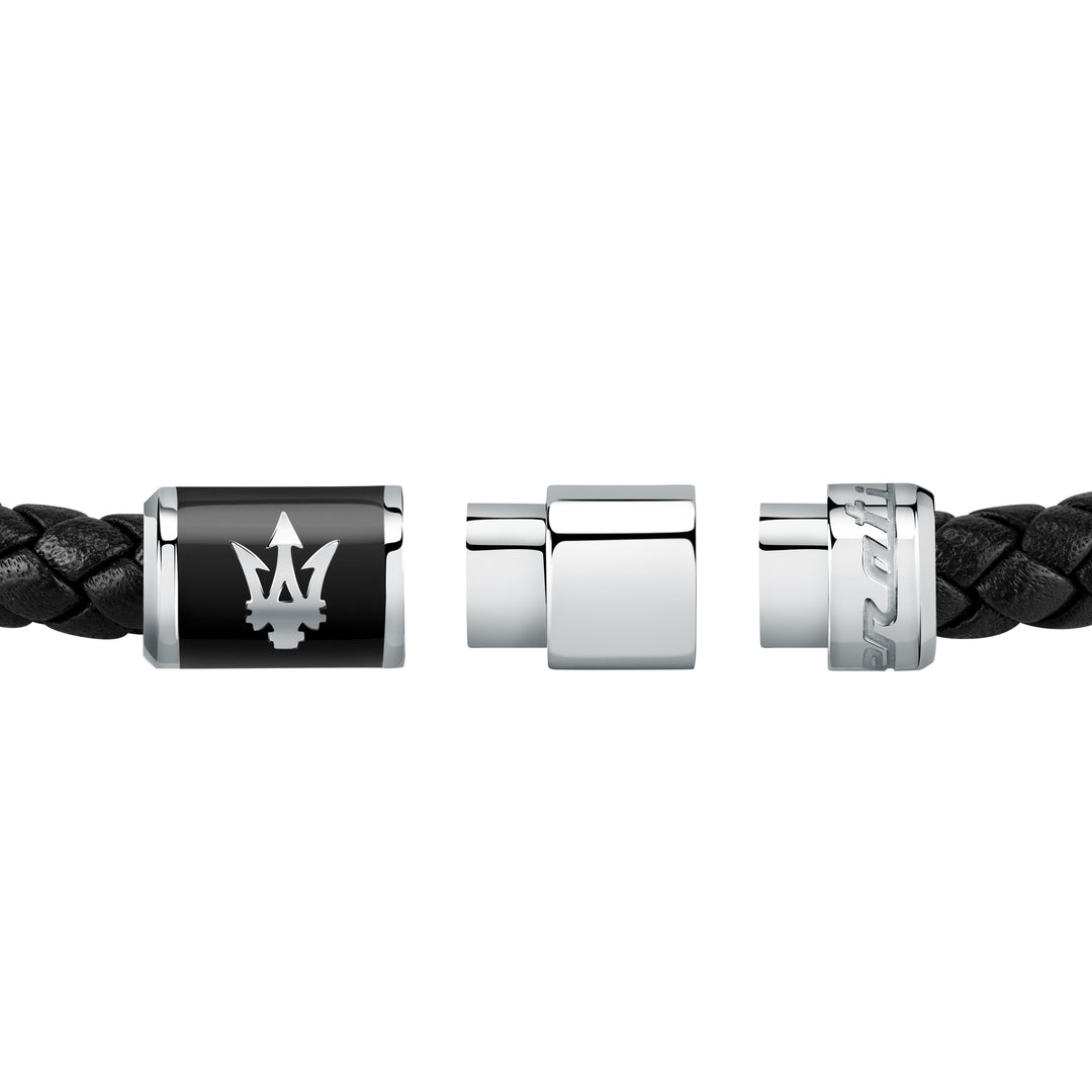 Maserati bracelet JM222AVE07 - Heren Armband - Gerecycled Leer - Zwart - Zilverkleurig - 21,7 cm