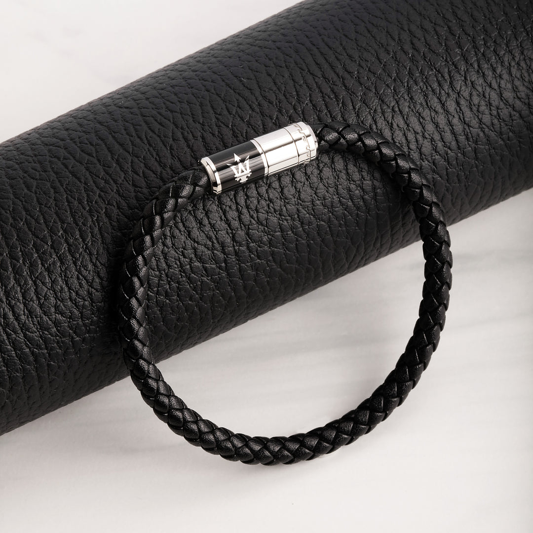 Maserati bracelet JM222AVE07 - Heren Armband - Gerecycled Leer - Zwart - Zilverkleurig - 21,7 cm