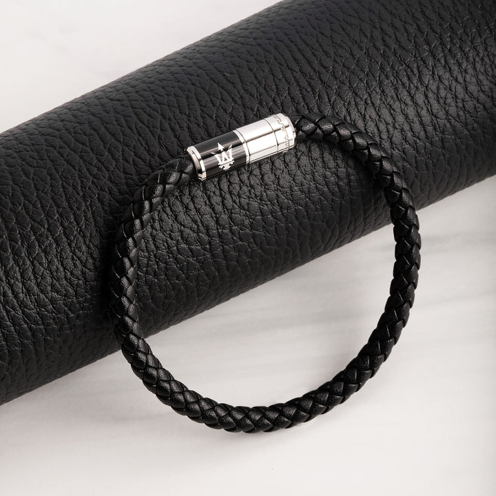 Maserati bracelet JM222AVE07 - Heren Armband - Gerecycled Leer - Zwart - Zilverkleurig - 21,7 cm