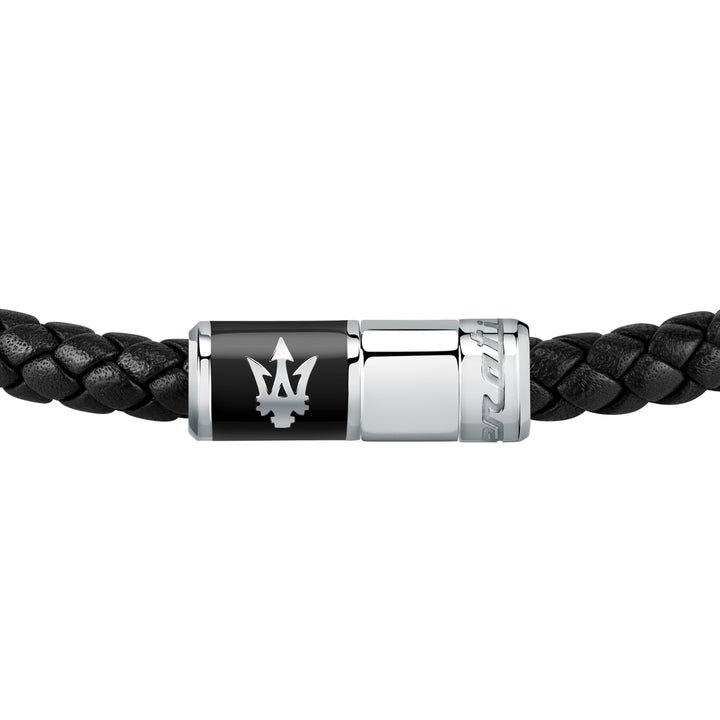 Maserati bracelet JM222AVE07 - Heren Armband - Gerecycled Leer - Zwart - Zilverkleurig - 21,7 cm