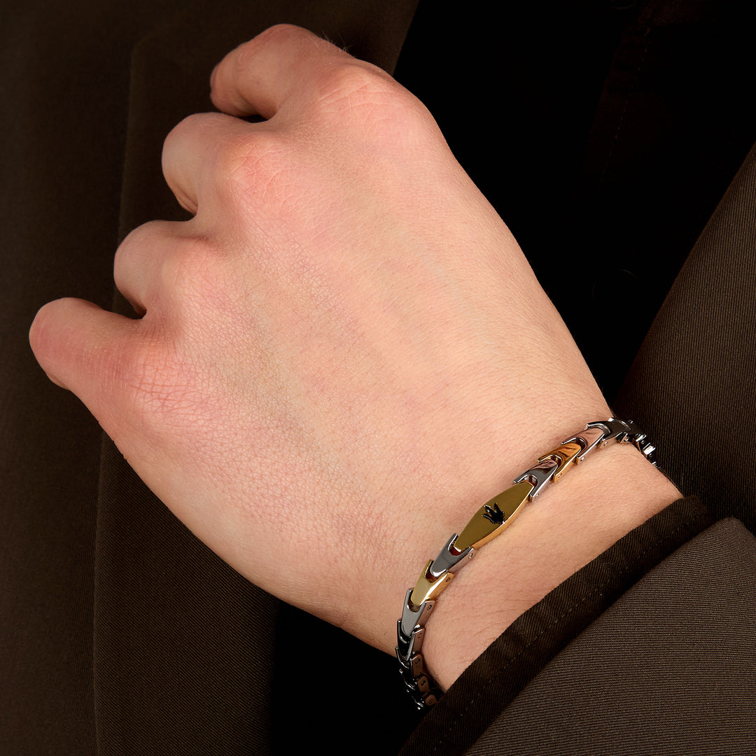 Iconic Bracelet JM225AVD84 - Heren Armband - Zilverkleurig, Goudkleurig en Blauw - 18 + 3,5 cm