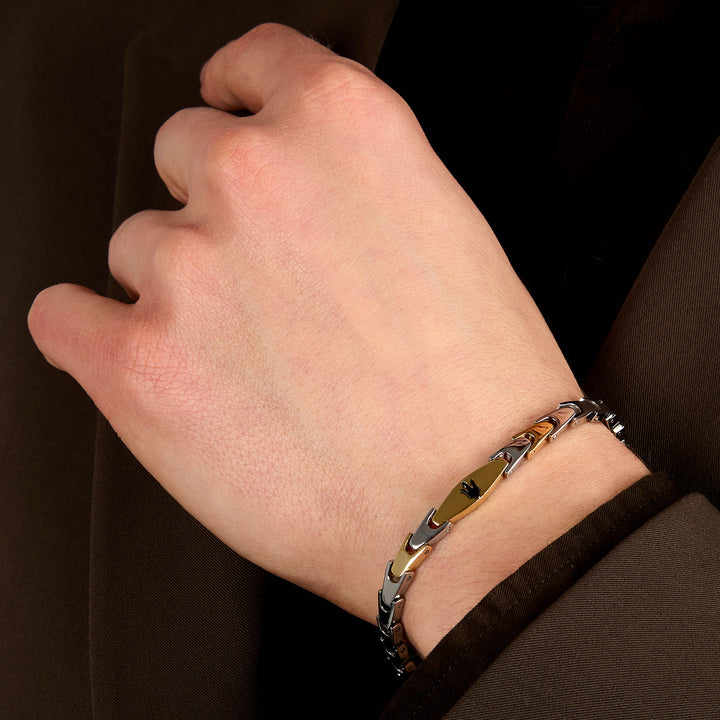 Iconic Bracelet JM225AVD84 - Heren Armband - Zilverkleurig, Goudkleurig en Blauw - 18 + 3,5 cm