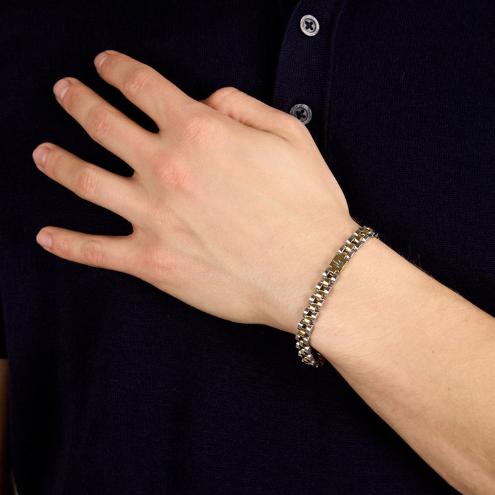 Maserati bracelet JM320AST09 - Heren Armband - ICONIC - Roestvrij Staal - Goudkleurig / Zilverkleurig - 18/21 CM