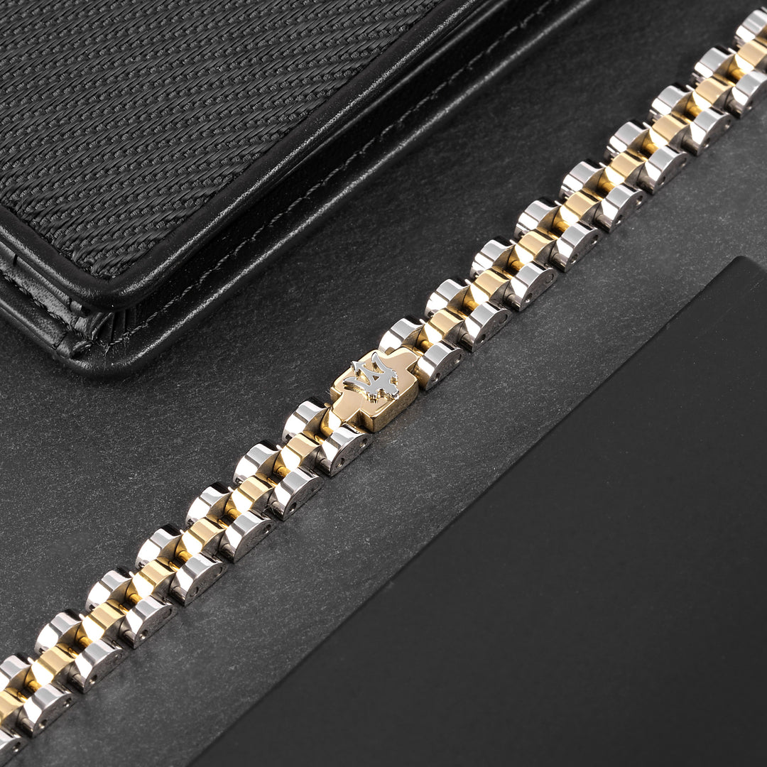 Maserati bracelet JM320AST09 - Heren Armband - ICONIC - Roestvrij Staal - Goudkleurig / Zilverkleurig - 18/21 CM