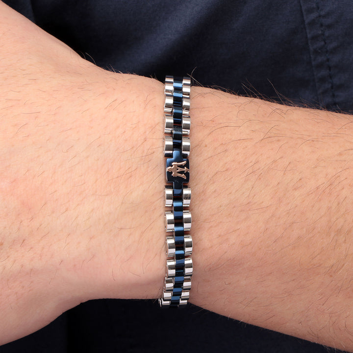 Maserati bracelet JM320AST10 - heren armband - chain SS Dark Blue - Rosegoud - 21 cm