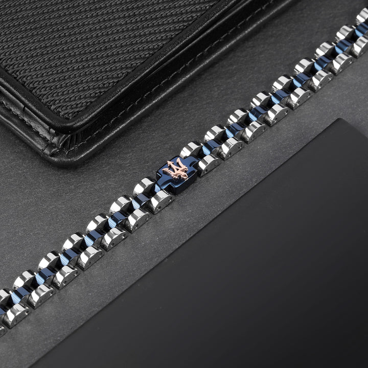 Maserati bracelet JM320AST10 - heren armband - chain SS Dark Blue - Rosegoud - 21 cm
