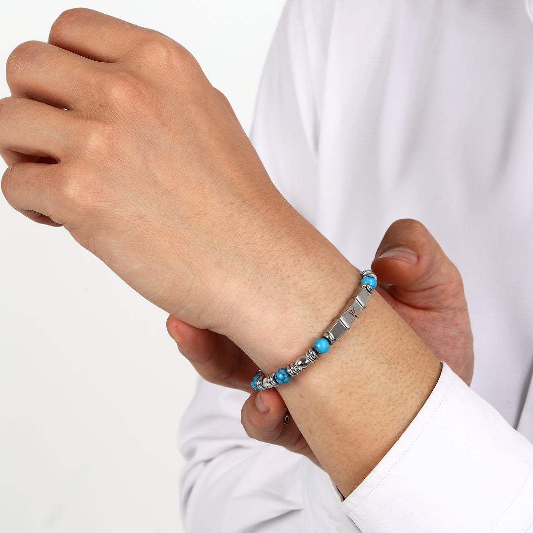 Maserati bracelet JM324AVD44 - heren armband - iconic - roestvrijstaal - zilver - turquoise blauw - 21,5 cm