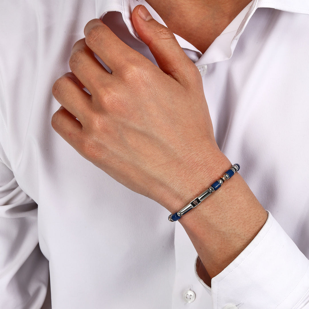 Maserati Iconic JM334AVD45 - Heren Armband - Roestvrijstaal & Sodaliet - Blauw Zilver - 22 cm