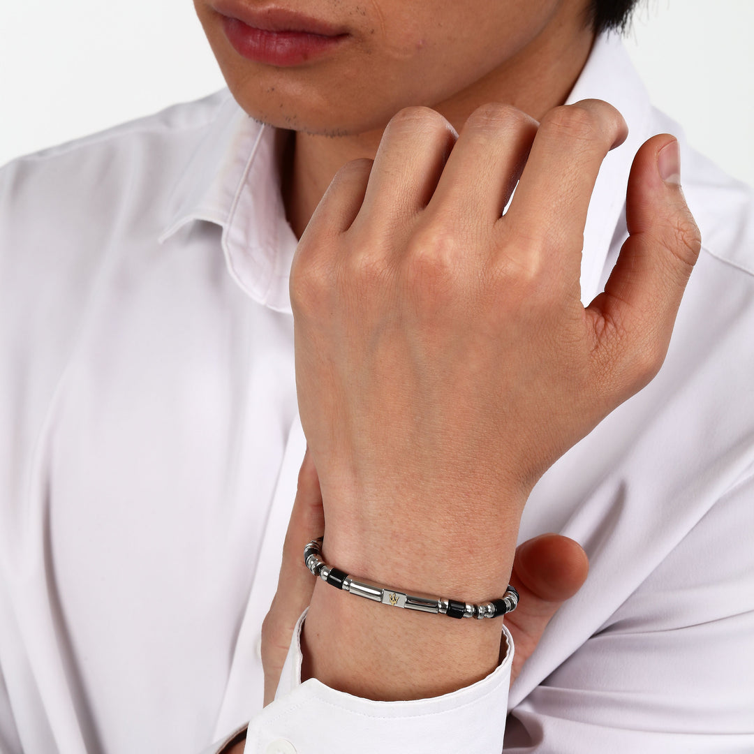 Iconic Bracelet JM334AVD46 - Heren Armband - Roestvrij staal - Zwart agaat - 19 + 3 cm