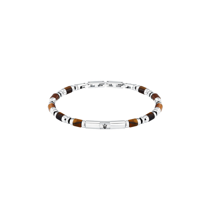 Maserati Iconic JM334AVD47 - Heren Armband - Roestvrijstaal & Tijgeroog - Bruin Zilver - 22 cm