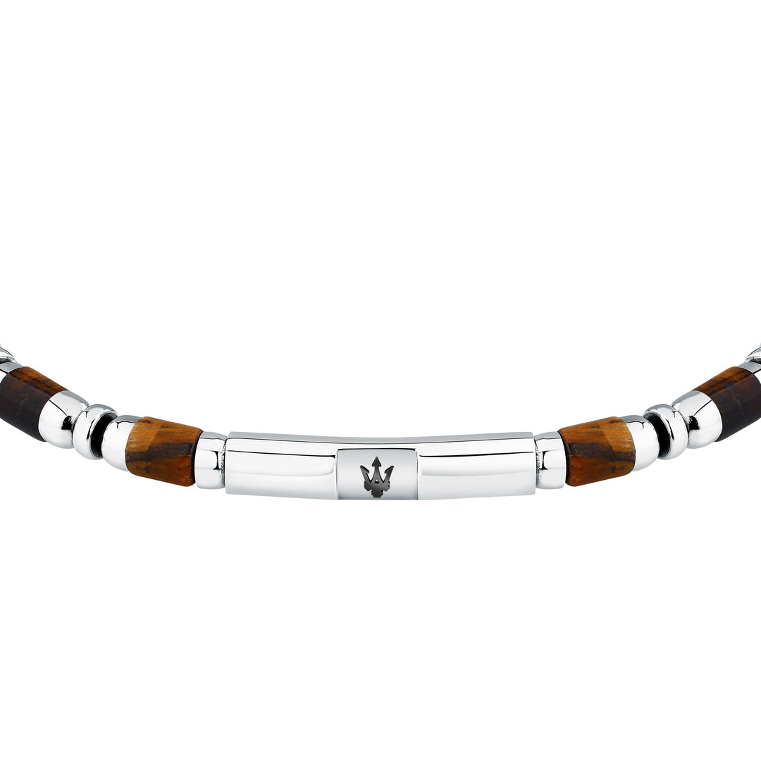 Maserati Iconic JM334AVD47 - Heren Armband - Roestvrijstaal & Tijgeroog - Bruin Zilver - 22 cm