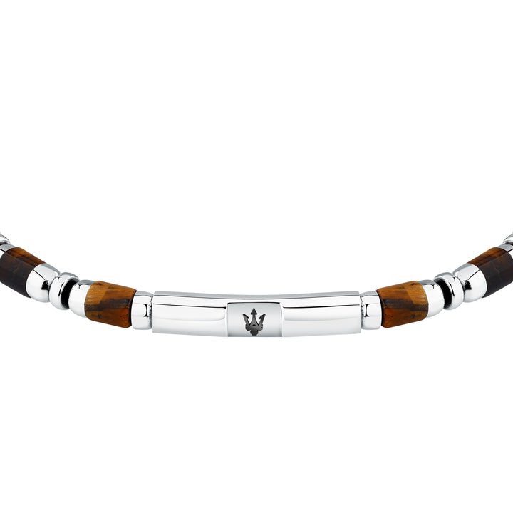 Maserati Iconic JM334AVD47 - Heren Armband - Roestvrijstaal & Tijgeroog - Bruin Zilver - 22 cm