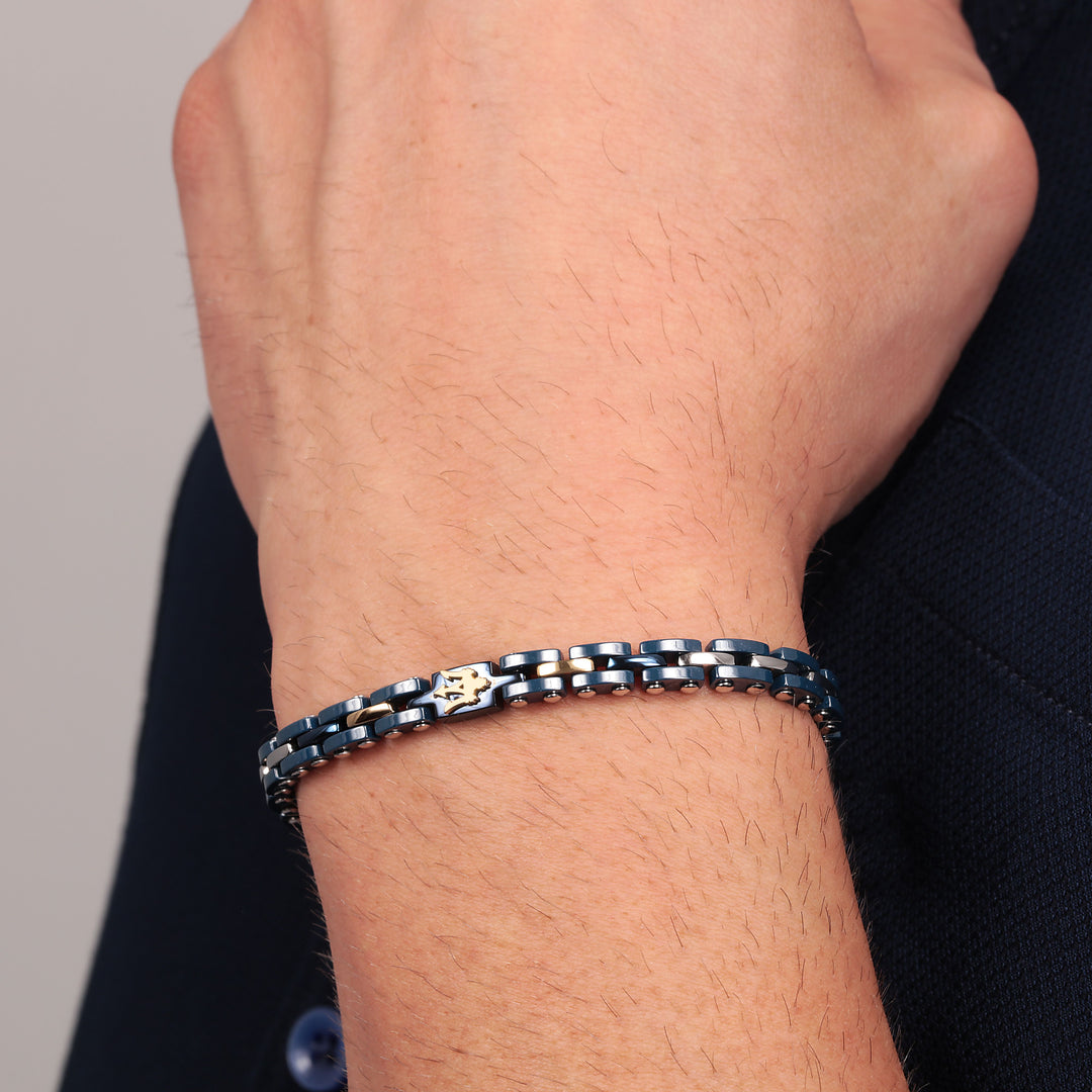 Ceramic Bracelet JM420ATI01 - Heren Armband - Keramiek - Blauw en Zilverkleurig - 22 cm