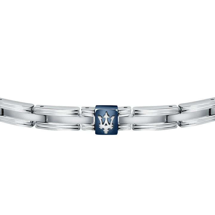 Maserati Iconic Chain JM420ATK03 Heren Armband - Zilverkleurig en Blauw