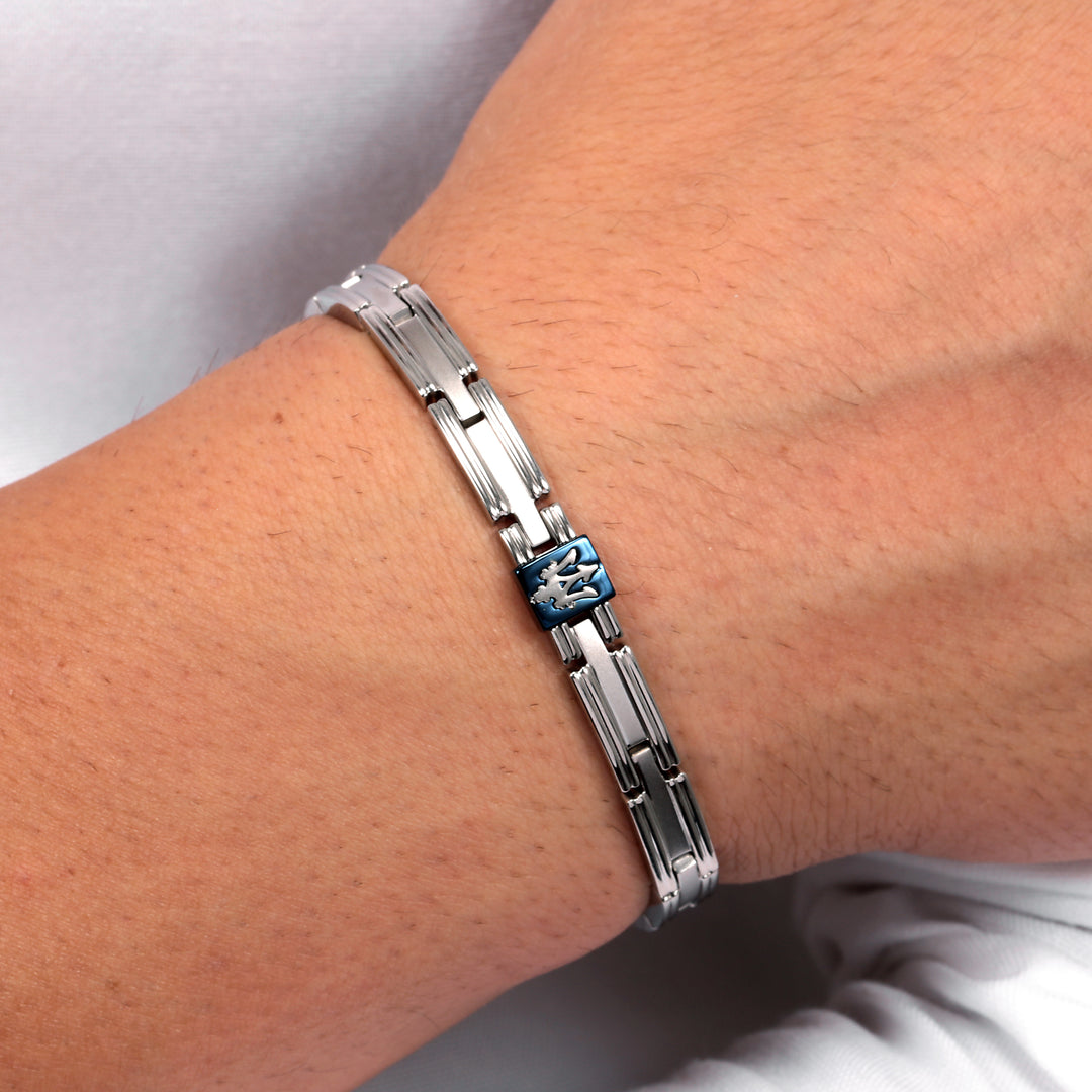 Maserati Iconic Chain JM420ATK03 Heren Armband - Zilverkleurig en Blauw