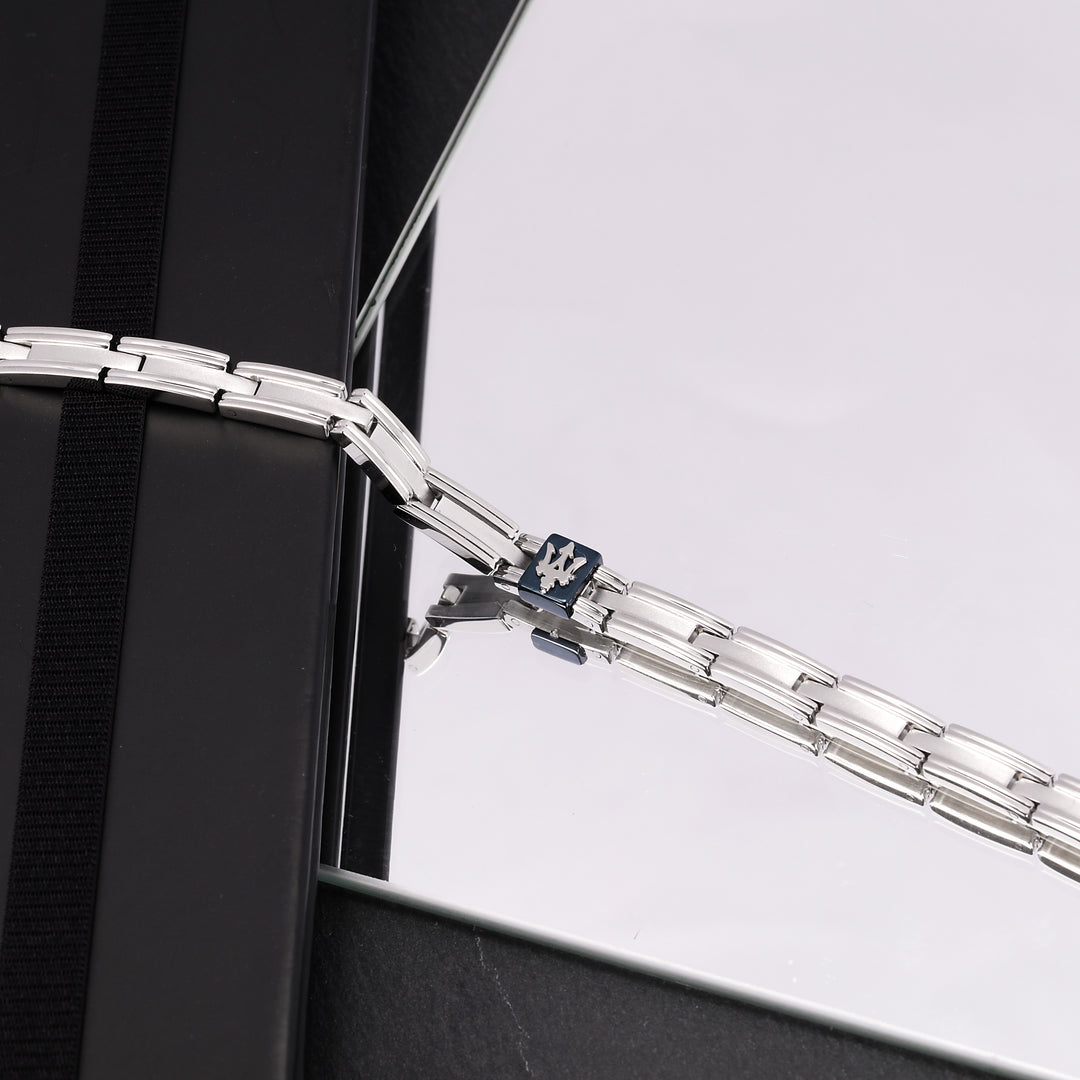 Maserati Iconic Chain JM420ATK03 Heren Armband - Zilverkleurig en Blauw