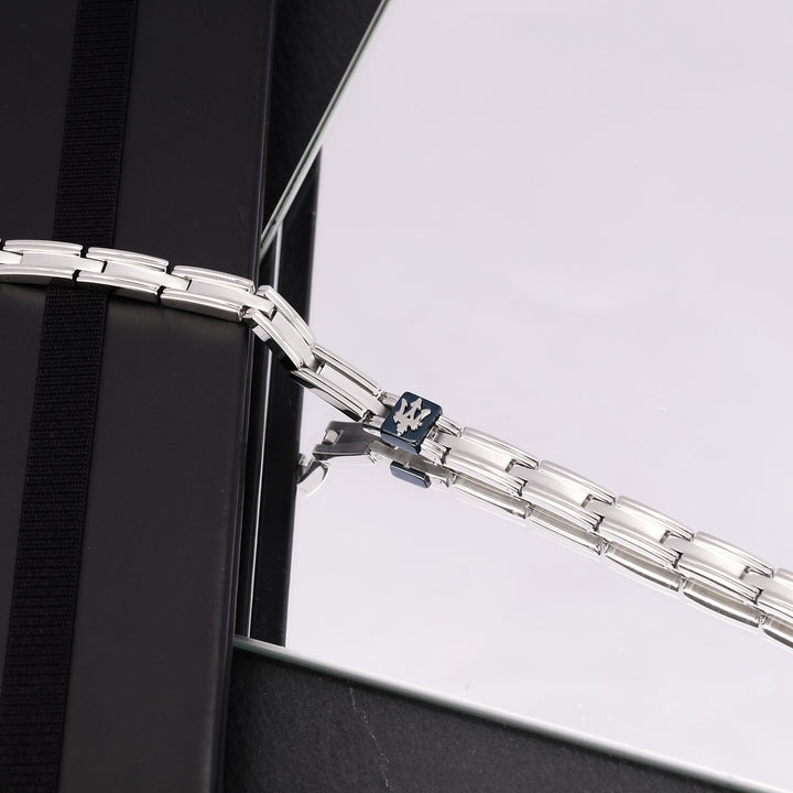 Maserati Iconic Chain JM420ATK03 Heren Armband - Zilverkleurig en Blauw