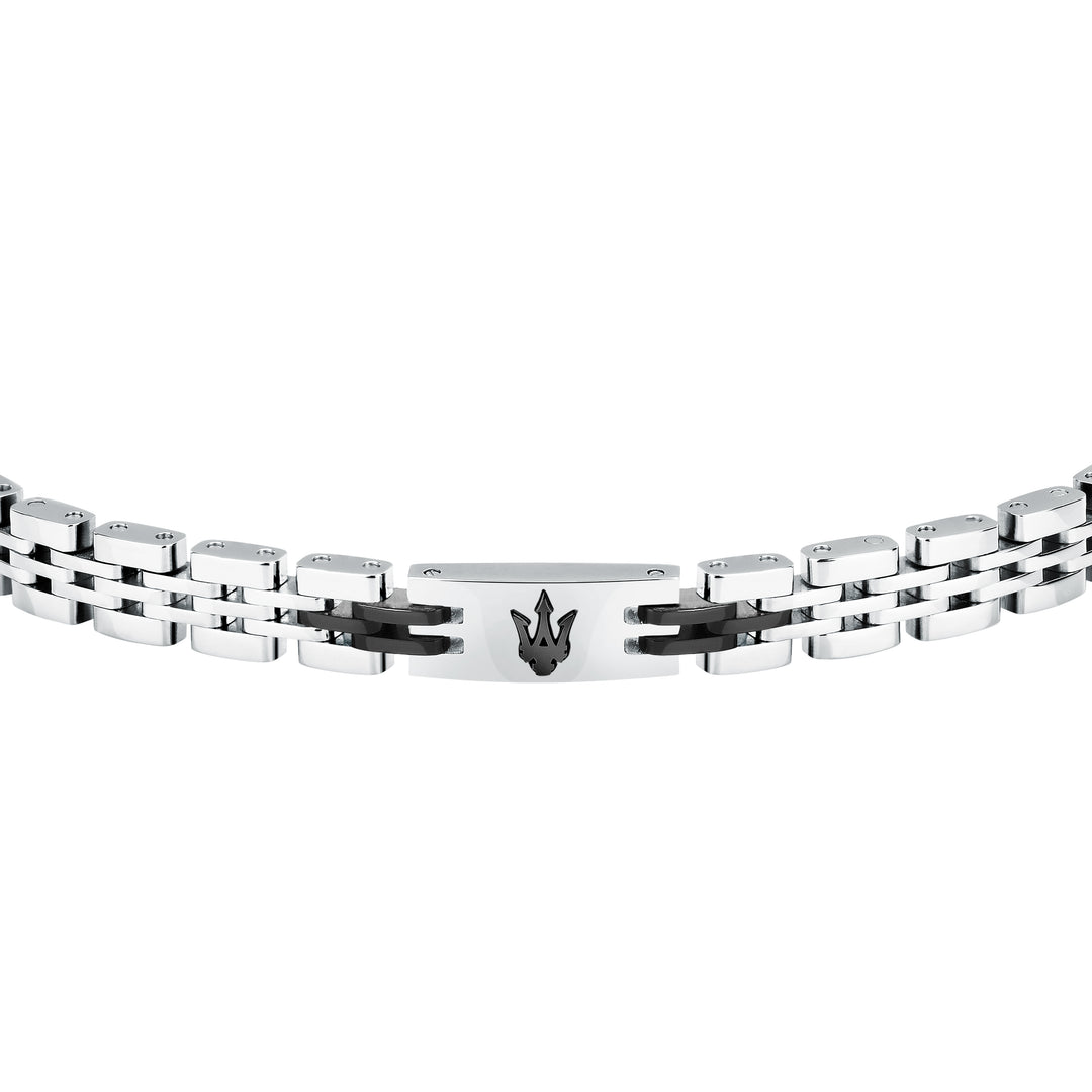 Maserati Iconic JM424AVD66 - Heren Armband - Roestvrijstaal - Zilverkleurig/Zwart - 18.5 cm