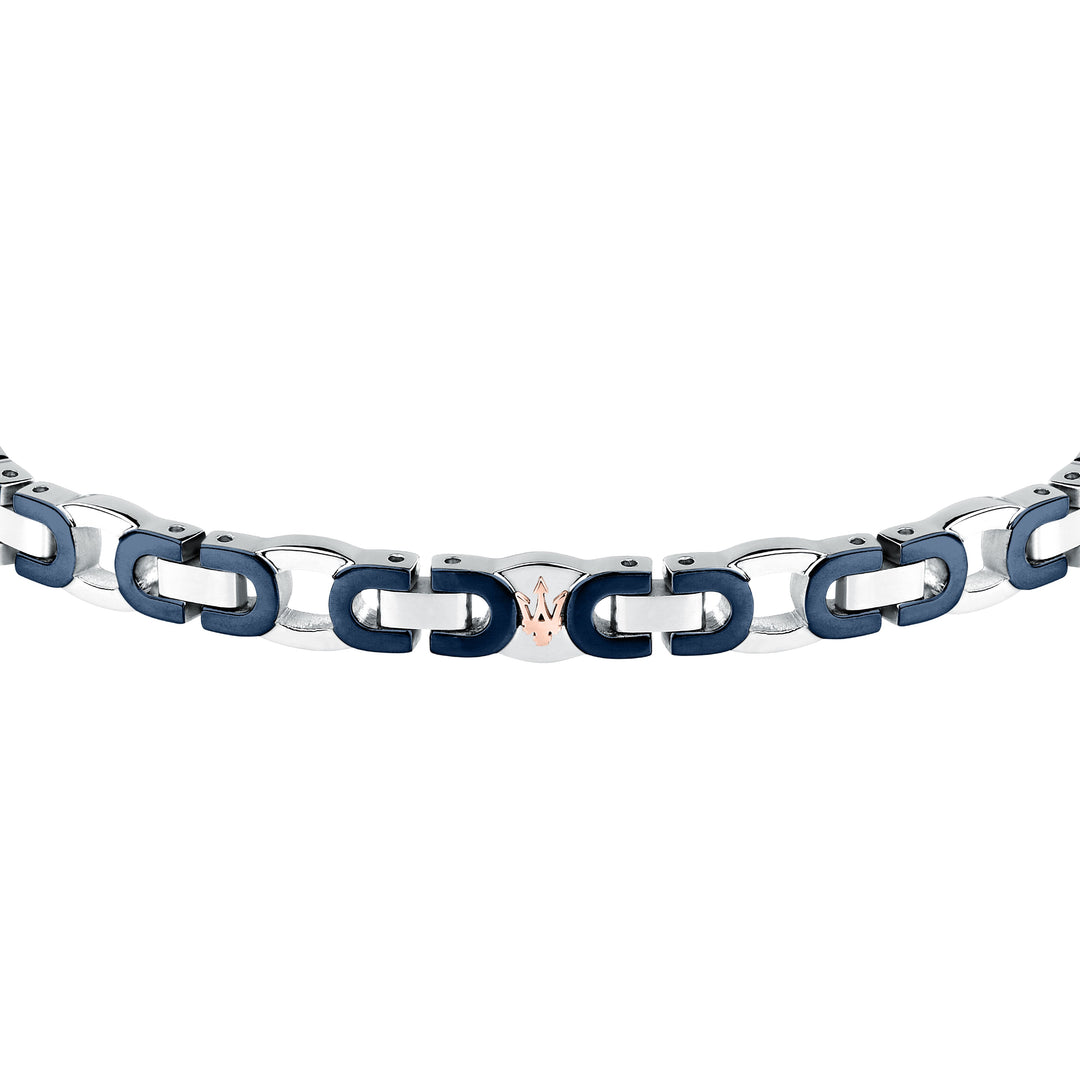 Maserati Iconic JM425AVD96 - Heren Armband - Roestvrijstaal - Blauw Zilver Roségoud - 18.5 cm