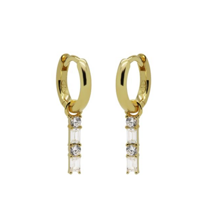 Karma Jewelry A59GP - Oorhanger Double Zirconia Square Baguette - Oorbellen Dames - 925 Sterling Zilver - 14K Gouden Plating - Goud kleurig - 2.4 CM