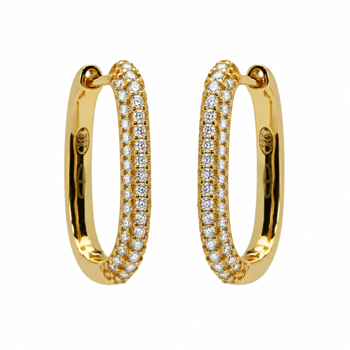 Karma Jewelry H323GP - Hinged Hoops Zirconia Oval Dames Oorbellen - 925 Sterling Zilver - 14K Gouden Plating - Goudkleurig - 2 CM