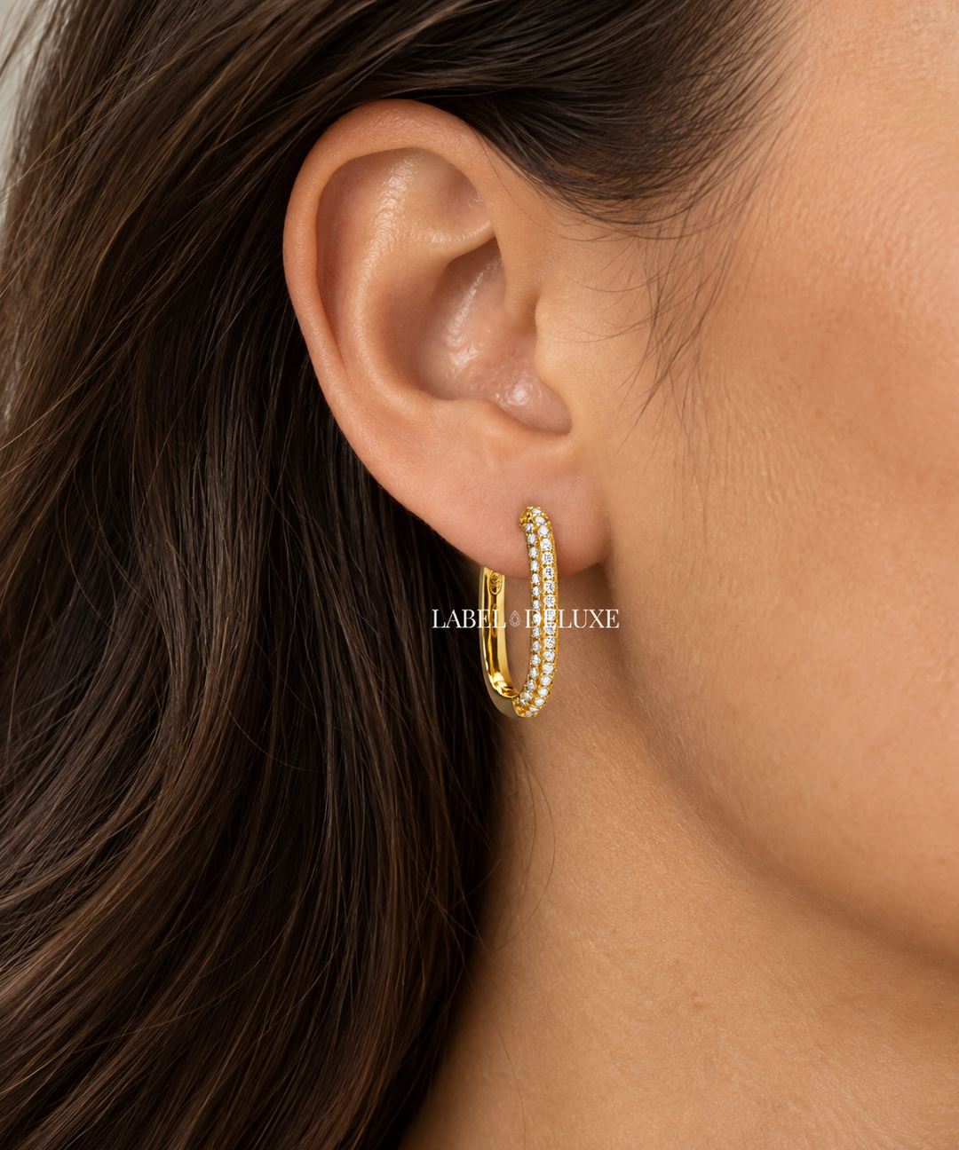 Karma Jewelry H323GP - Hinged Hoops Zirconia Oval Dames Oorbellen - 925 Sterling Zilver - 14K Gouden Plating - Goudkleurig - 2 CM