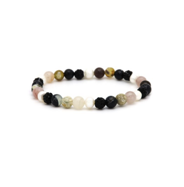 Karma Jewelry Kralenarmband 80203EL - Damesarmband - Spiral Hanae - Black Crystal Elastic - Roze Wit - XS - 18 CM