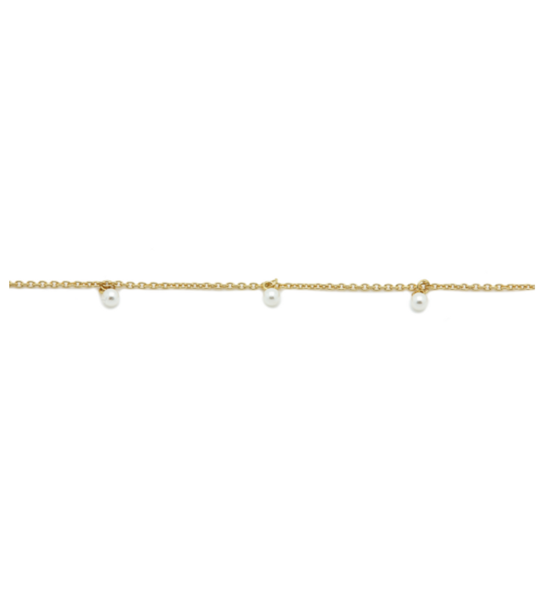 Karma Jewelry Bracelet 94132 - Damesarmband - Hanging Tiny Pearls - Sterling Zilveren - 14K Gouden Plating - Goud kleurig - 16+3 CM
