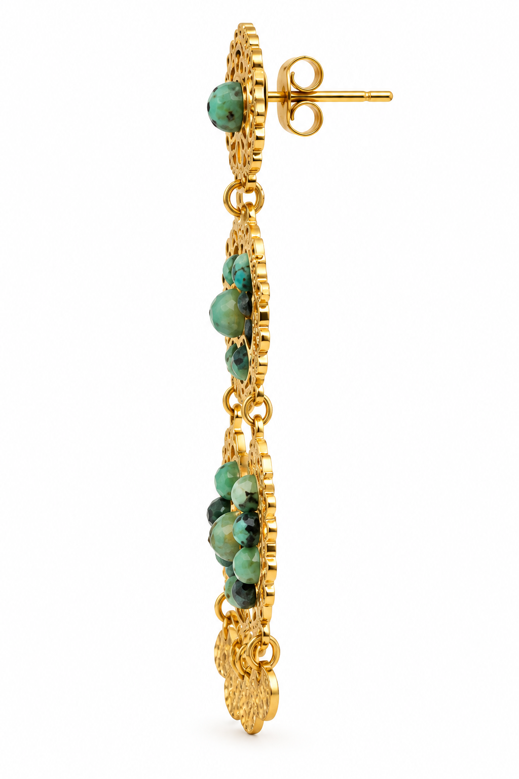Label Deluxe Collection oorbellen LDL0980 - Chrysocolla - 14K Gouden Plating - 6 CM
